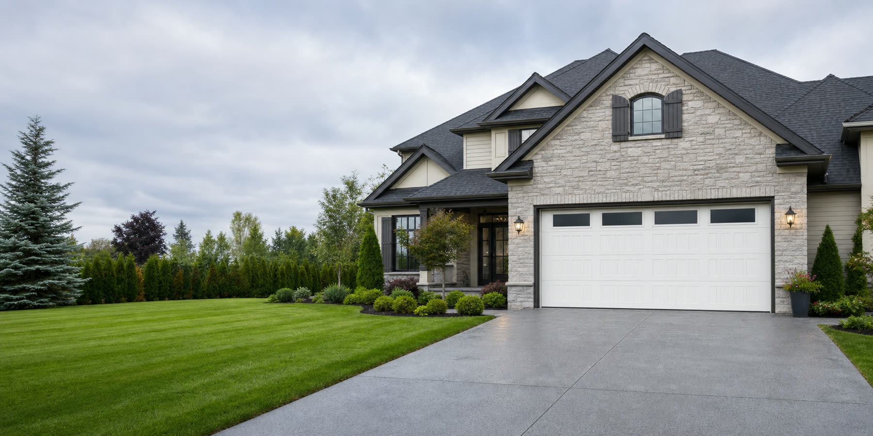 Suburban Ottawa home with a new insulated garage door installed by DPS Garage Doors